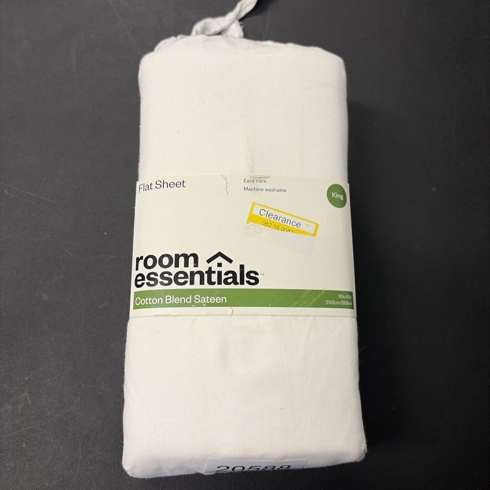 King Easy Care Cotton Blend Sateen Flat Sheet White - Room Essentials: